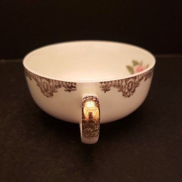 American Rose Cups Saucers Paden City Pottery Pink Roses Gold Vintage 4 sets - Picture 6 of 16